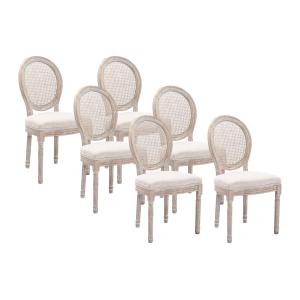 Juego de 6 sillas - Rejilla tela y madera de hevea - Beige…