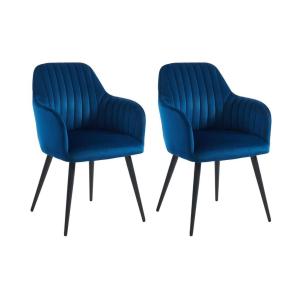 Lote de 2 sillas ELEANA - Terciopelo y metal negro - Azul