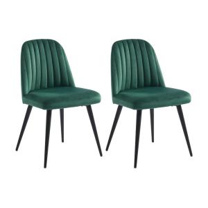 Juego de 2 sillas ELEANA - Terciopelo y metal negro - Verde