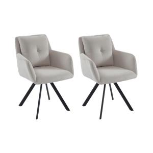 Set de 2 sillas con reposabrazos de tela y metal negro - Cr…