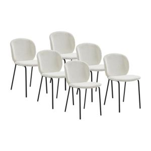 Lote de 6 sillas de tela de rizo y metal negro - Crema - BE…