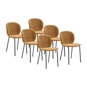 Lote de 6 sillas de tela rizada y metal negro - Amarillo mo…