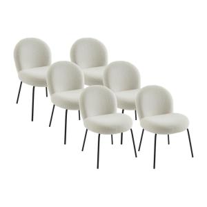Conjunto de 6 sillas de tela bouclé y metal negro - Crema -…