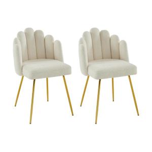 Conjunto de 2 sillas de tejido bouclé y metal dorado - Crem…