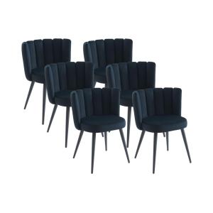 Lote de 6 sillas de terciopelo y metal - Negro - PRANILA de…