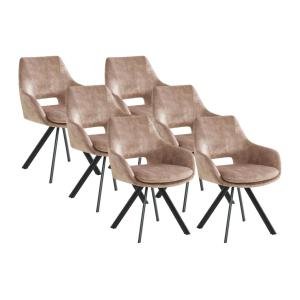 Juego de 6 sillas con brazos - Terciopelo y metal - Beige -…