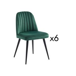 Juego de 6 sillas ELEANA - Terciopelo y metal negro - Verde