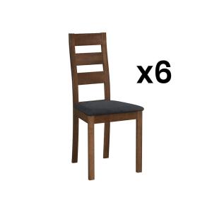 Juego de 6 sillas ALCINO - Haya y tela - Color: nogal y ant…