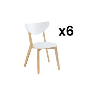 Conjunto de 6 sillas CARINE - Hevea maciza y MDF - Blanco
