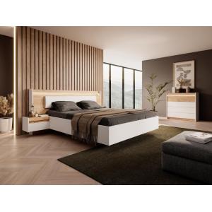 Cama con mesas de noche 160 x 200 cm - 2 cajones - Con LEDs…