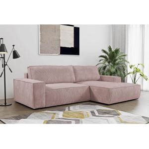 Sofá cama rinconera de terciopelo de canalé rosa AMELIA de…
