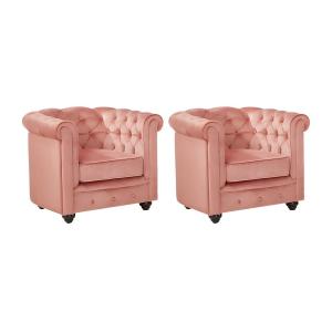 Conjunto de 2 sillones de terciopelo CHESTERFIELD - Rosa po…