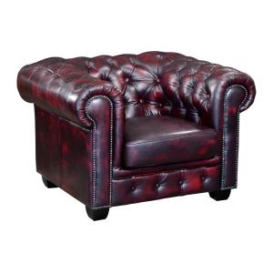 Sillón chesterfield BRENTON 100% piel de búfalo - Cereza