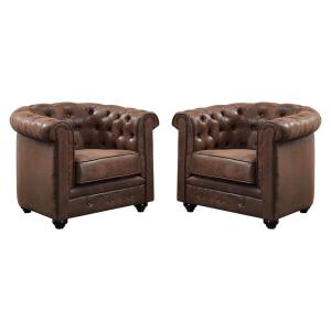 Lote de 2 sillones CHESTERFIELD de microfibra envejecida