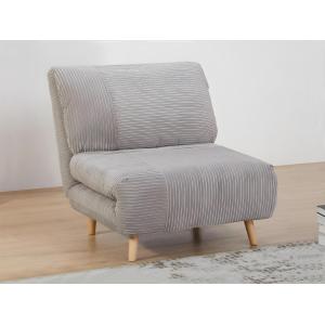 Sillón cama de terciopelo de canalé PALULA - Gris claro