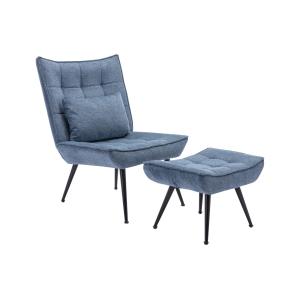 Sillón con reposapiés de tela azul MARACAO