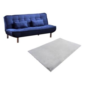 Conjunto sofá cama tipo clic clac azul MISHAN y alfombra gr…