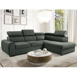 Gran sofá cama rinconero derecho de tela verde LARICA