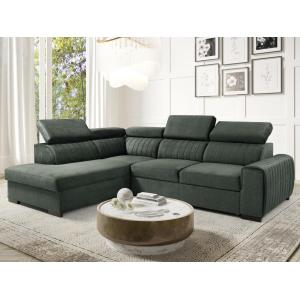 Gran sofá cama rinconero izquierdo de tela verde LARICA