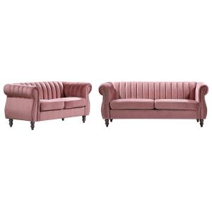 Sofás chesterfield de 3 y 2 plazas de terciopelo rosa antig…