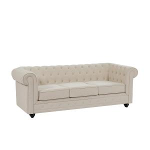 Sofá Chesterfield de 3 plazas de tela beige