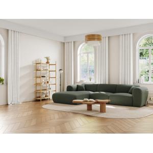 Gran sofá esquinero izquierda de tela jaspeada verde POGNI