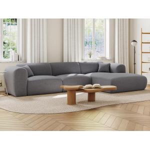 Gran sofá esquinero derecho de tela gris jaspeado POGNI