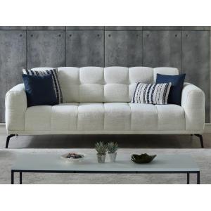 Sofá de 3 plazas de tela blanca con textura jaspeada RICADI…