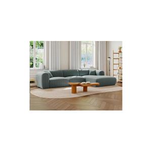 Gran sofá de esquina derecha de tela texturizada azul POGNI