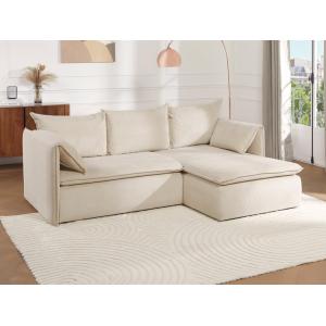 Sofá cama rinconera de terciopelo de canalé beige TEODORA d…