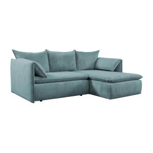 Sofá cama rinconera de terciopelo de canalé azul TEODORA de…
