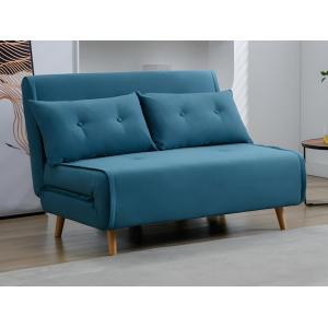Sofá cama de 2 plazas de tela azul URIBIA