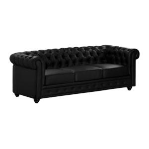 Sofá 3 plazas CHESTERFIELD - Piel sintética - Negro