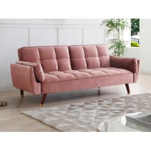 Sofá cama de 3 plazas de terciopelo rosa GULCAN