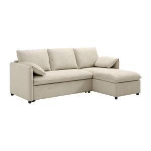 Sofá cama rinconero y reversible de tela beige ALPARETO