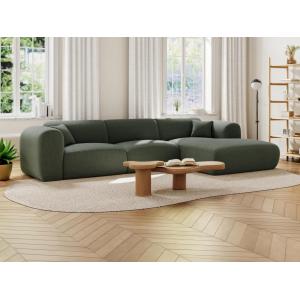 Gran sofá esquinero derecho de tela de algodón verde POGNI