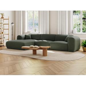 Gran sofá esquinero izquierda de tela jaspeada verde POGNI