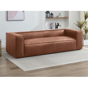 Sofá de 3 plazas de cuero marrón ESTELLE