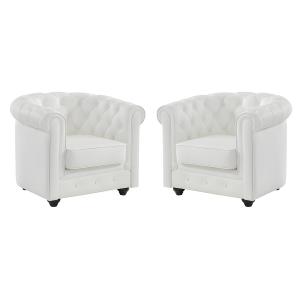 Juego de 2 sillones de piel de búfalo CHESTERFIELD - Blanco