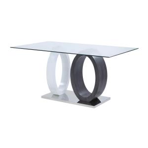 Mesa de comedor AYANE - Cristal templado y MDF - Gris y Bla…