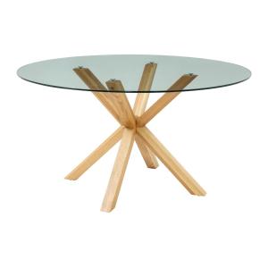 Mesa redonda para 4 comensales de vidrio templado y madera…