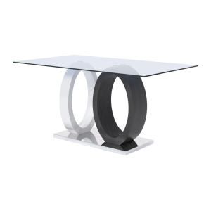Mesa de comedor AYANE - Cristal templado y MDF - Gris y Bla…