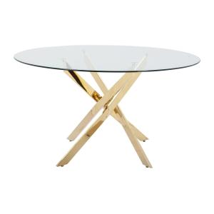 Mesa redonda de comedor para 4 personas de vidrio templado…