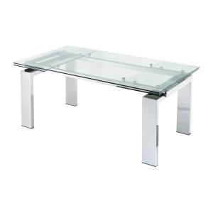 Mesa de comedor extensible LUBANA - Cristal templado y meta…