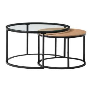 Mesas nido de MDF vidrio templado y metal negro - Transpare…