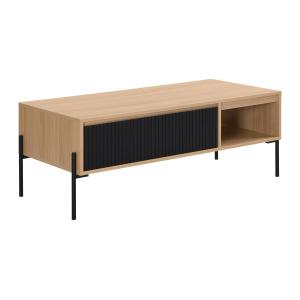 Mesa de centro con 1 cajón y 2 estantes - Negro y Natural c…