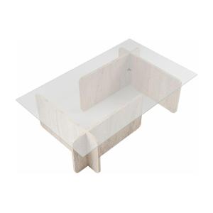 Mesa de centro de cristal templado - Efecto travertino beig…
