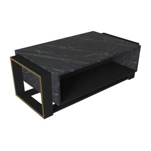Mesa de centro con 1 estante - Efecto mármol negro y dorado…