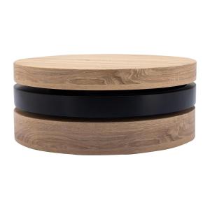 Mesa de centro redonda giratoria con 1 estante de MDF - Neg…