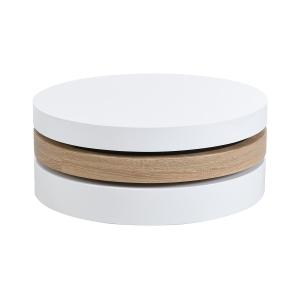 Mesa de centro pivotante JANITA - MDF - Blanco y roble